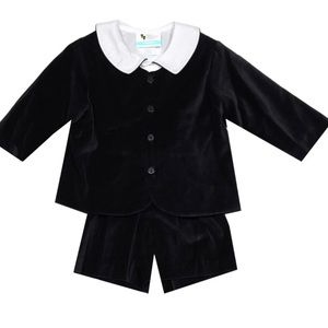 Baby Boy Elton velvet short suit in black no shirt